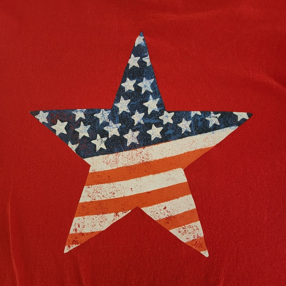 USA Flag Star Red Short Sleeve Cotton T-Shirt Men's M/L